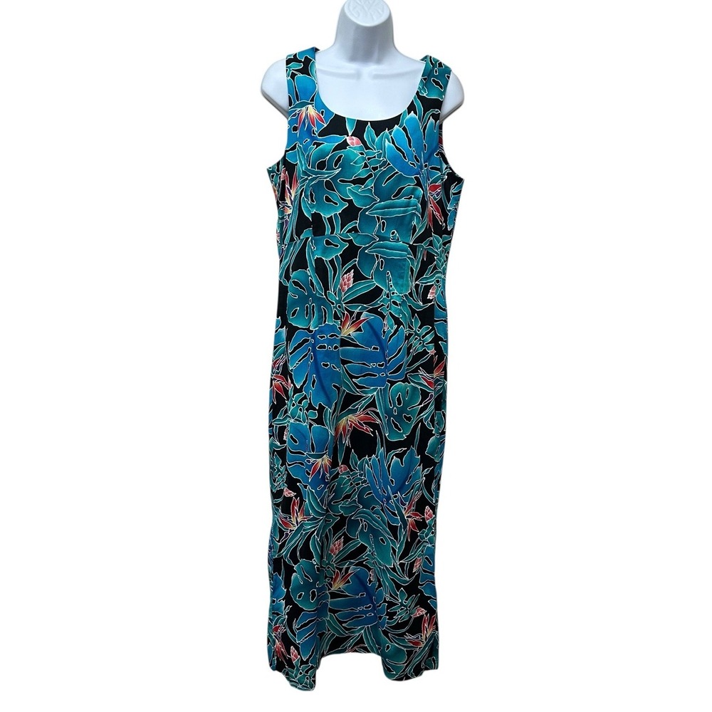 Vintage Hilo Hattie Hawaiian Aloha Luau Dress Sundress Turquoise Floral Size 16